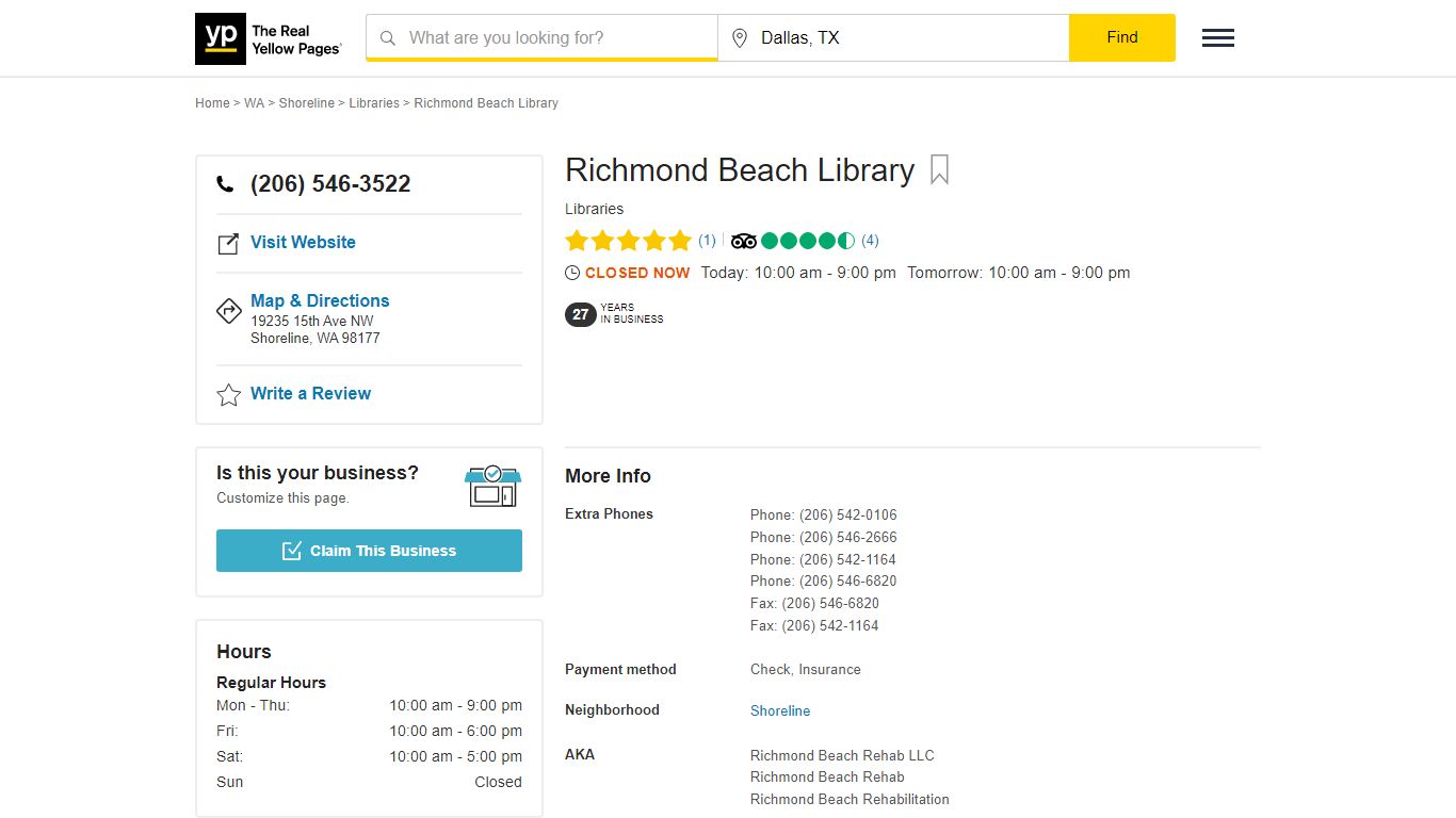 Richmond Beach Library 19235 15th Ave NW, Shoreline, WA 98177 - YP.com